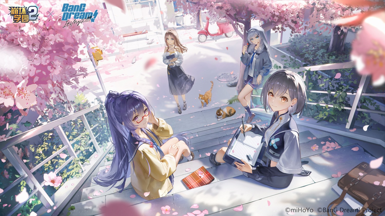 ash-c, bang_dream!, bang_dream!_it's_mygo!!!!!, benghuai_xueyuan, crossover, kiana_kaslana, megane, nagasaki_soyo