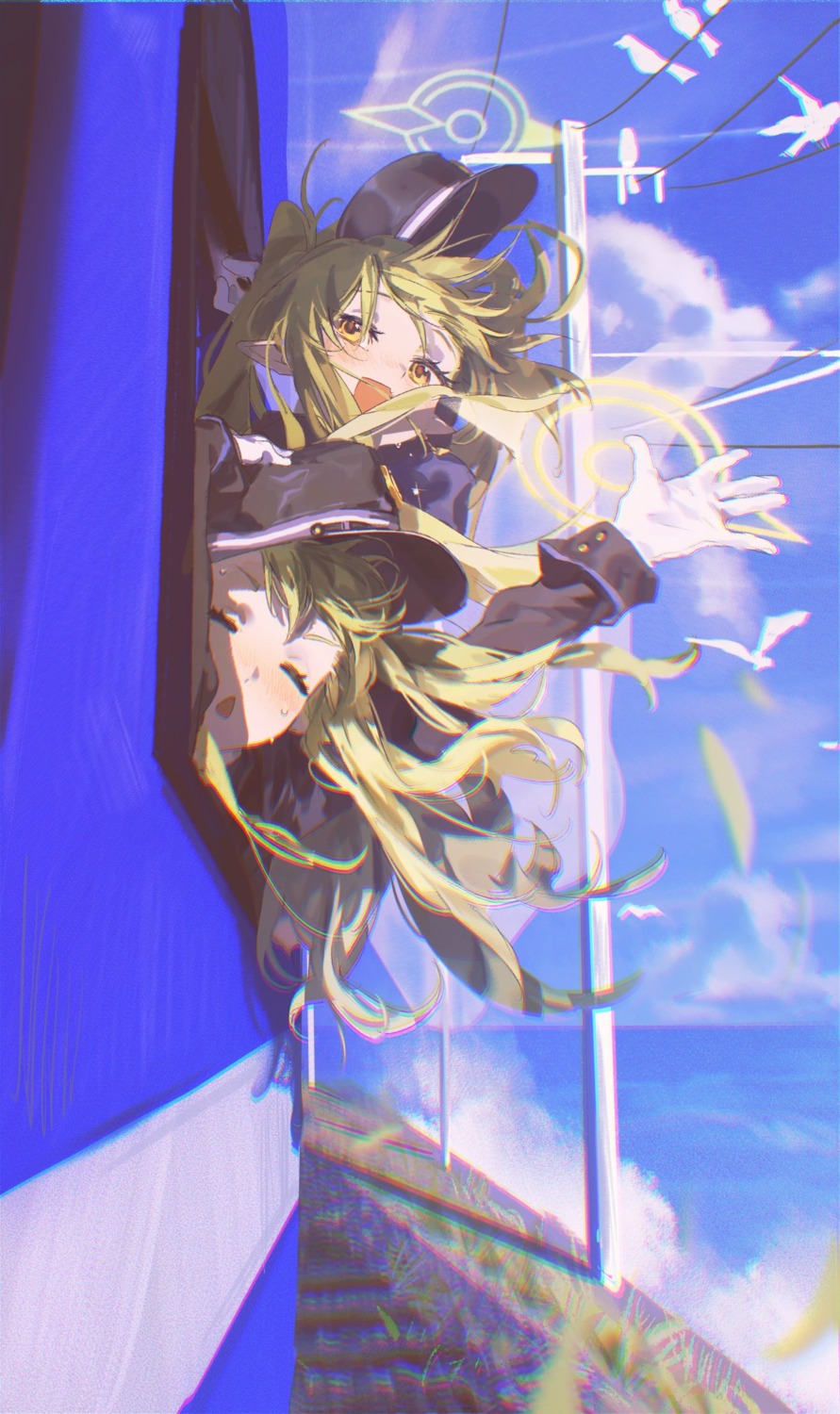 blue_archive, halo, pointy_ears, tachibana_hikari, tachibana_nozomi, uniform, yu1619khz