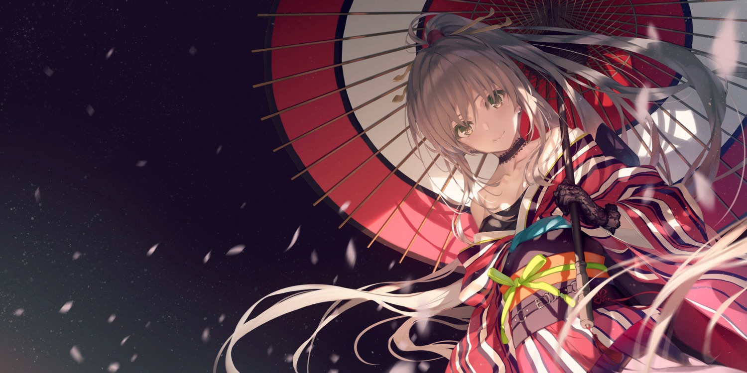 japanese_clothes, misaki_kurehito, no_bra, umbrella