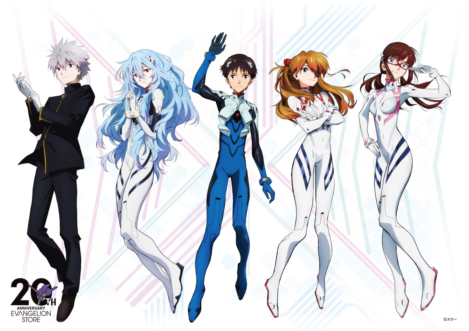 ayanami_rei, bodysuit, eyepatch, ikari_shinji, makinami_mari_illustrious, megane, nagisa_kaworu, neon_genesis_evangelion