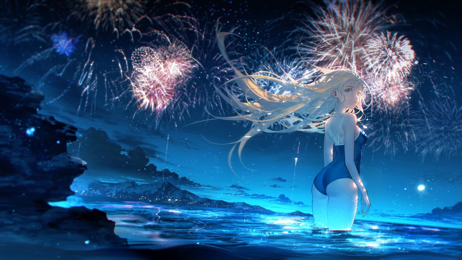 ass, kofune_ushio, landscape, school_swimsuit, summertime_render, swimsuits, tidsean, wet