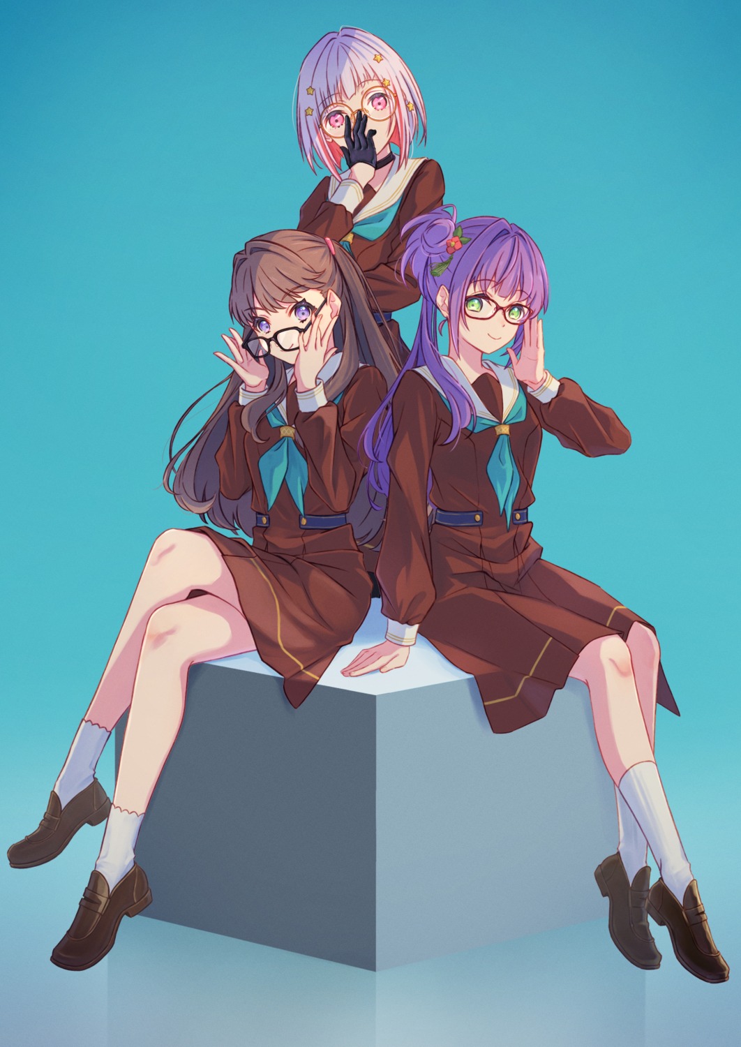 fujishima_megumi, love_live!_(series), love_live!_hasu_no_sora_jogakuin_school_idol_club, macken, megane, otomune_kozue, seifuku, skirt_lift