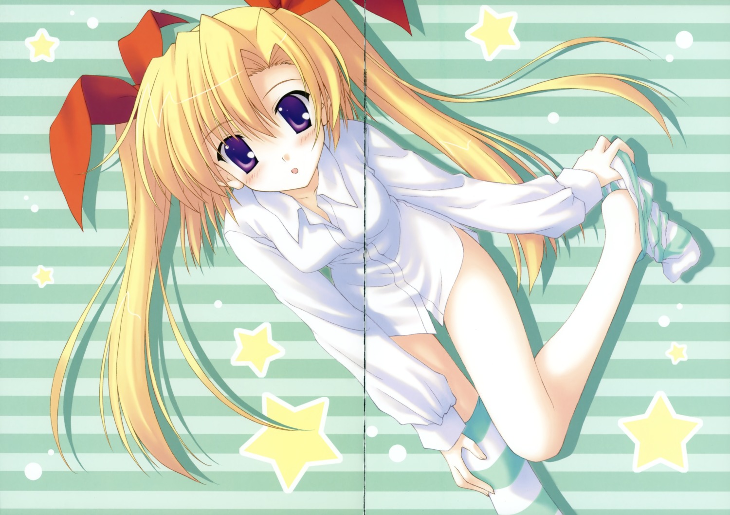 dress_shirt, gap, nanao_naru, nitta_aki, soul_link, thighhighs, undressing