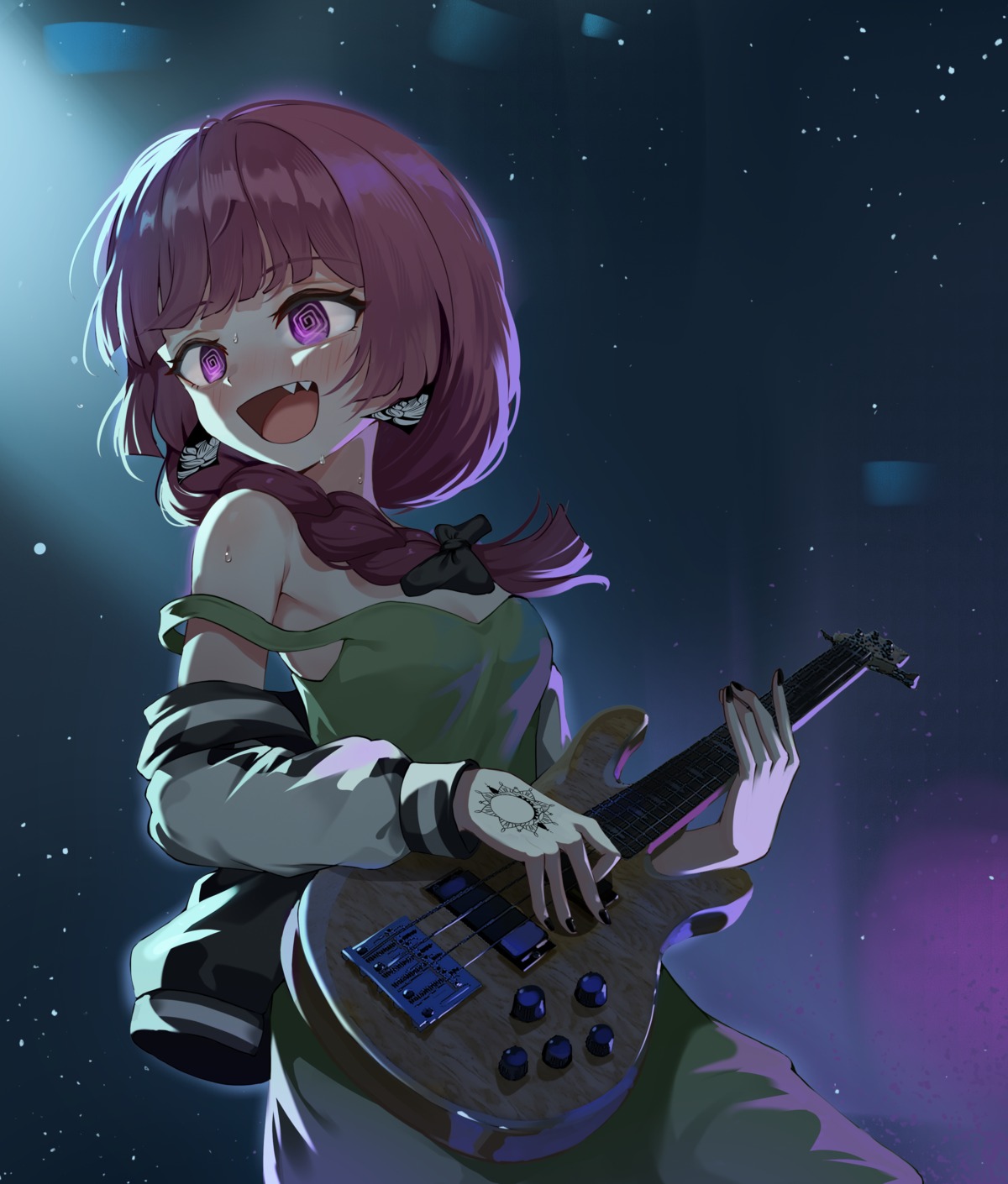 agm, bocchi_the_rock!, dress, guitar, hiroi_kikuri, no_bra, tattoo