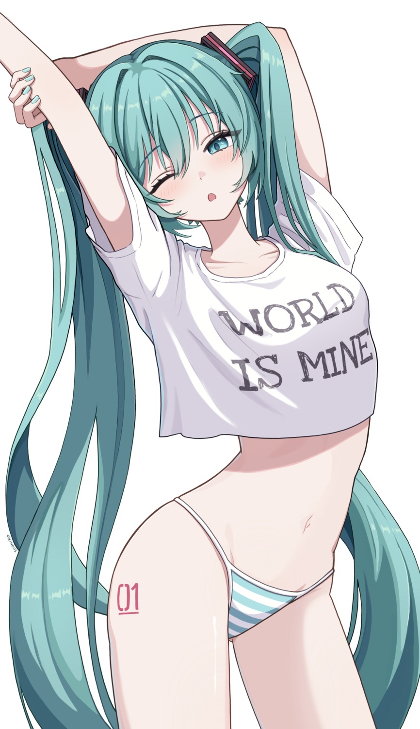 hatsune_miku, pantsu, shimapan, suoniko, tattoo, vocaloid, world_is_mine_(vocaloid)