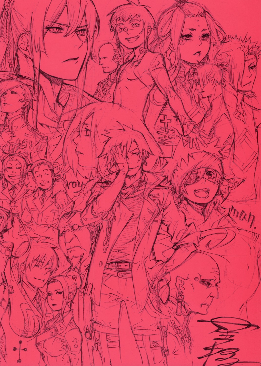 arystar_krory, d.gray-man, hoshino_katsura, kanda_yu, lavi, monochrome