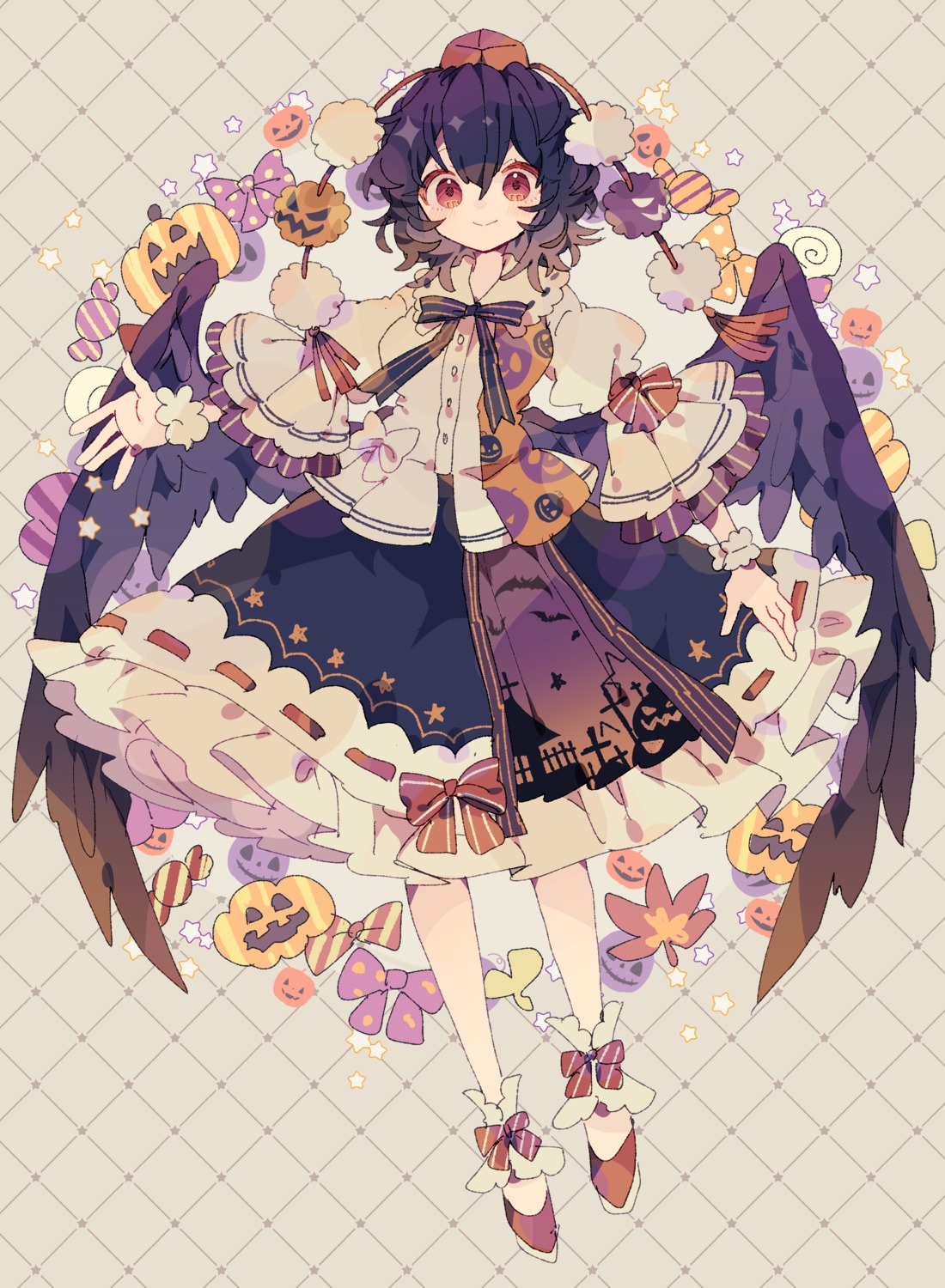 halloween, niko_rashika, shameimaru_aya, touhou, wings