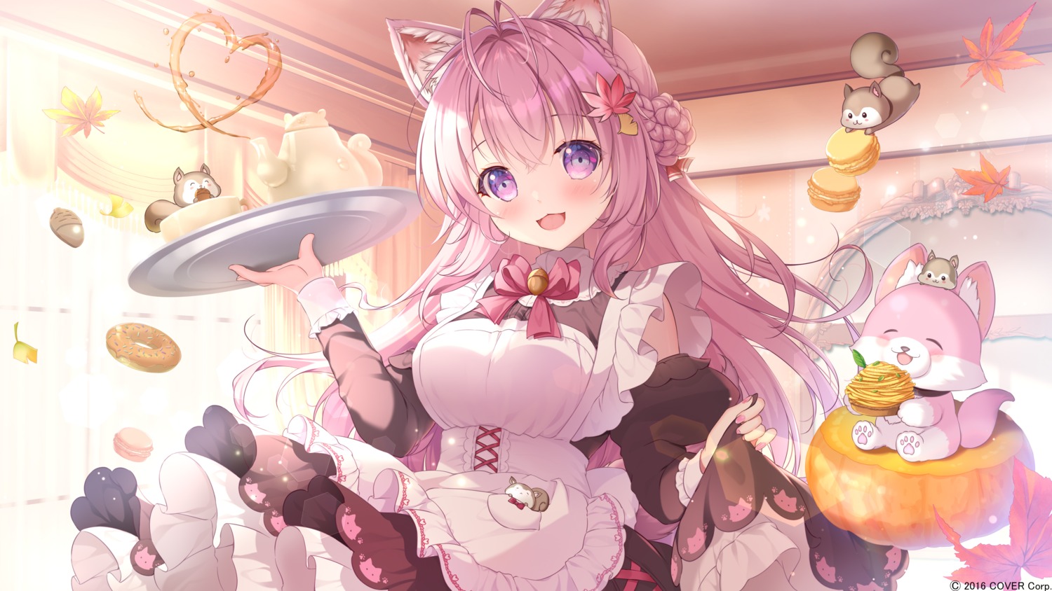 animal_ears, hakui_koyori, hololive, maid, mikeou, skirt_lift, wallpaper