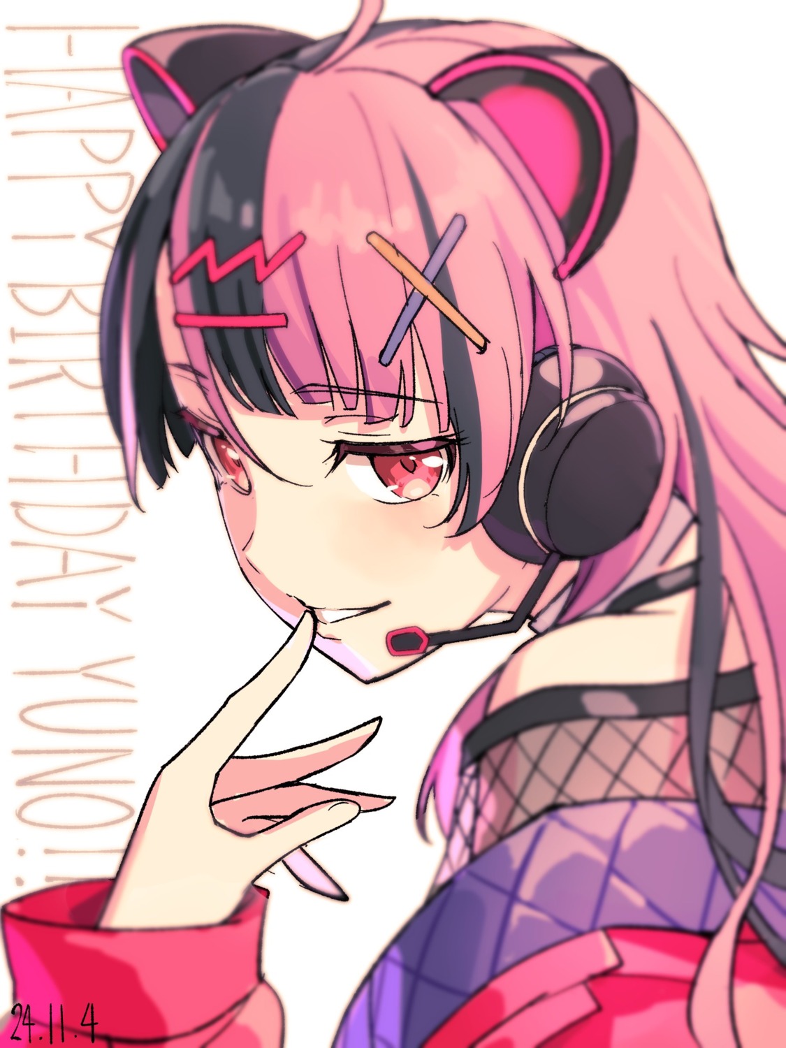 animal_ears, bang_dream!, bang_dream!_mugendai_mewtype, fishnets, headphones, nekomimi, nobusawa_osamu, sengoku_yuno