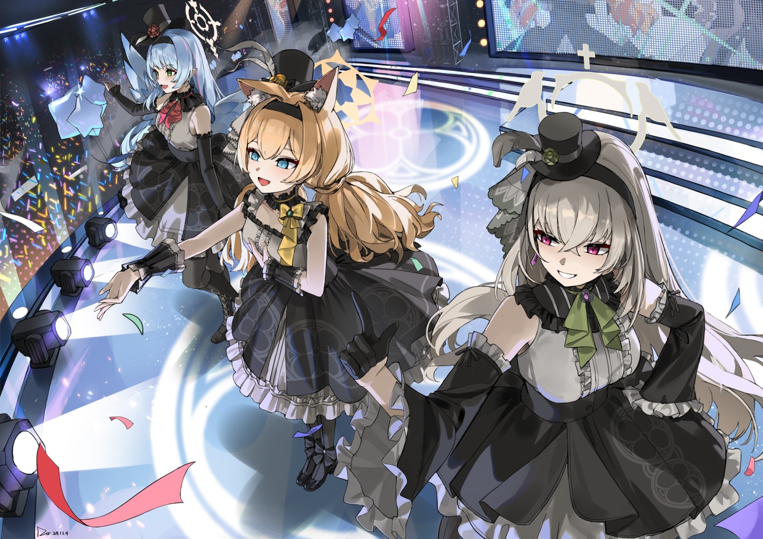 angel, animal_ears, aomori_mine, blue_archive, dor_m, halo, iochi_mari, nekomimi, pantyhose, pointy_ears, uniform, utazumi_sakurako, wings