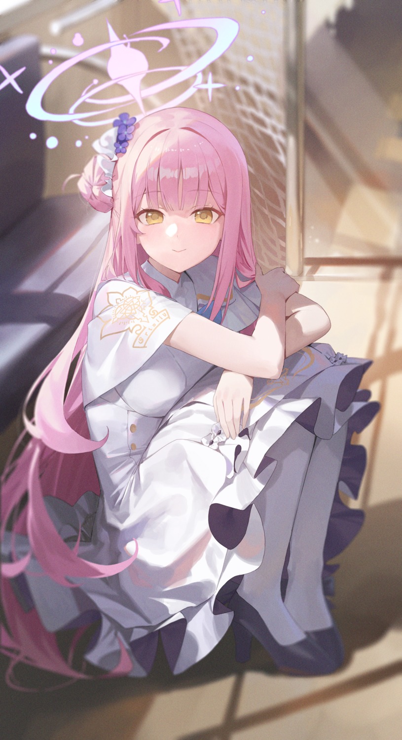 blue_archive, dress, gmirror1, halo, heels, misono_mika, pantyhose, skirt_lift
