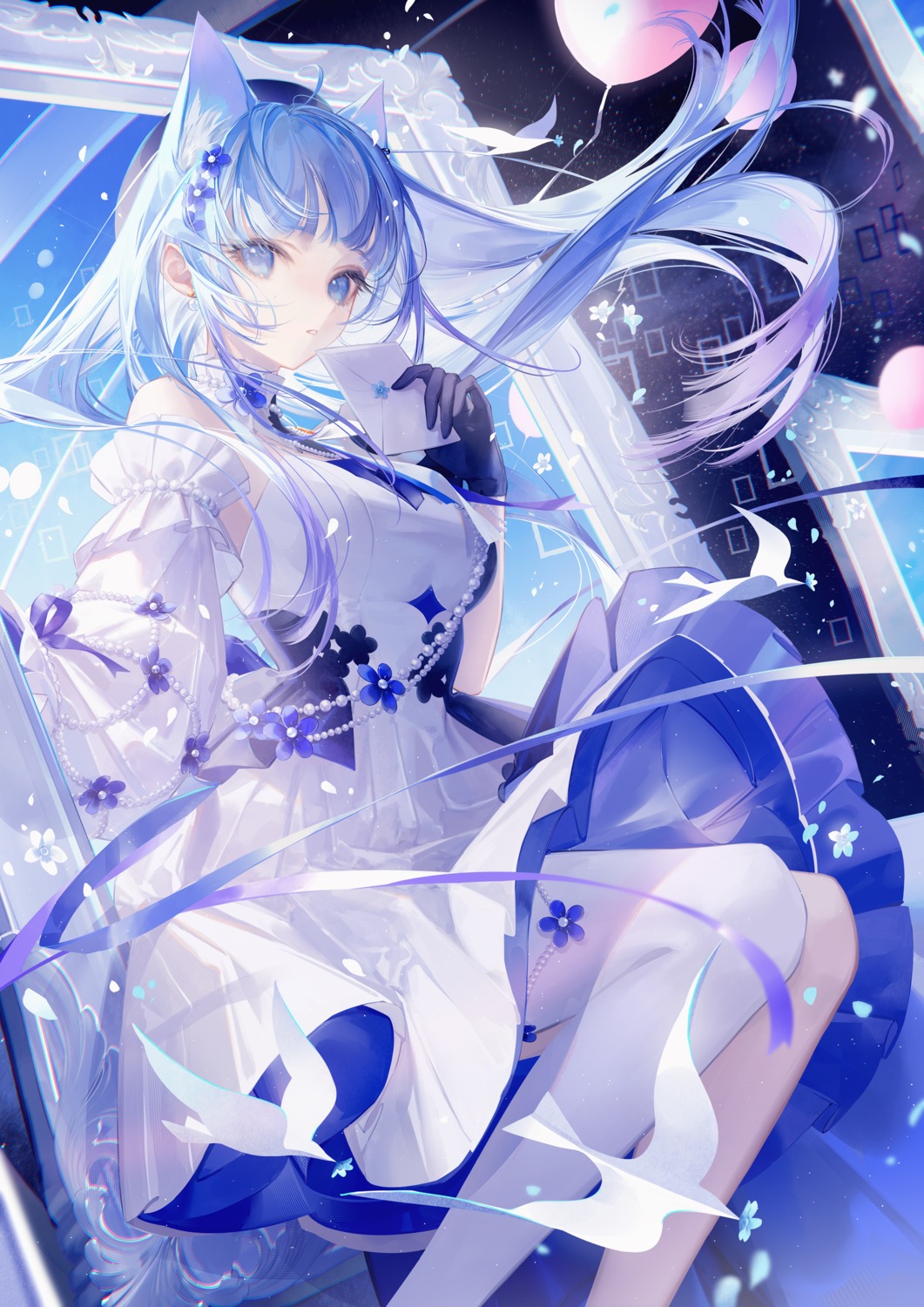 animal_ears, animare, dress, nanashi_inc., nekomimi, skirt_lift, souya_ichika, yoggi_(stretchmen)