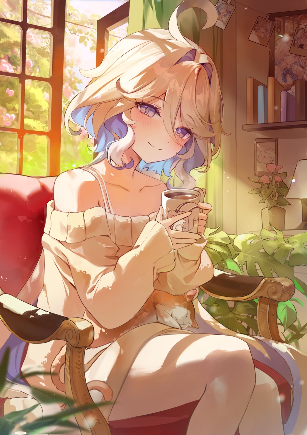 datsha, dress, furina, genshin_impact, neko, sweater