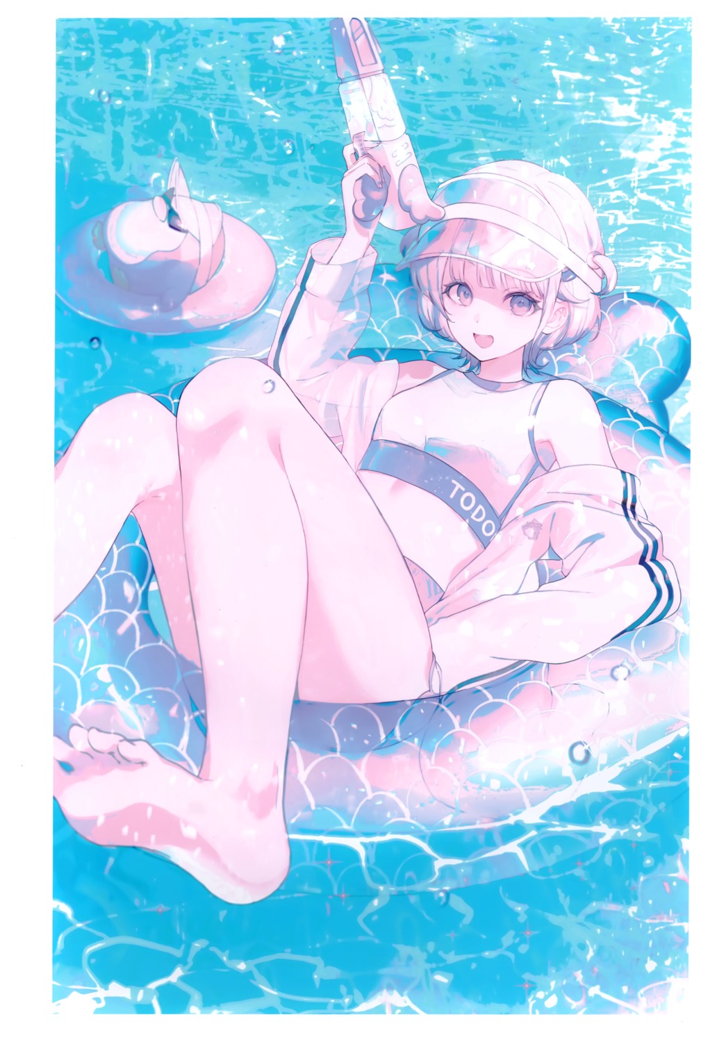 achiki, bikini, feet, gun, hanasaku, hololive, hololive_dev_is, open_shirt