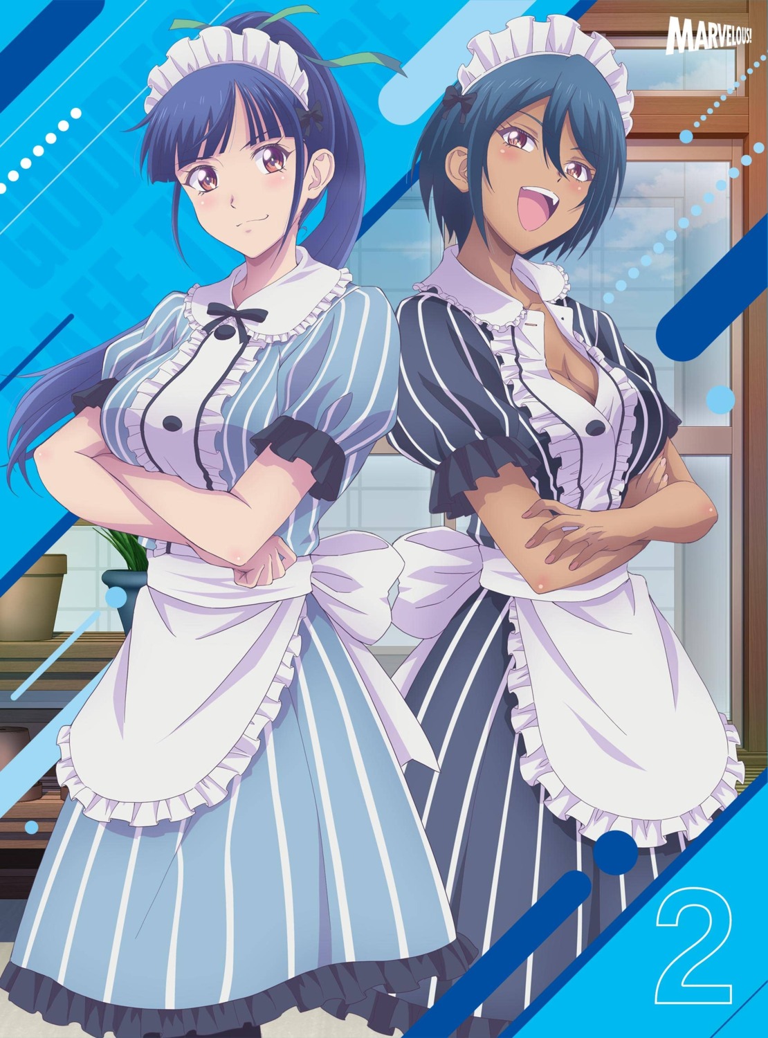 cleavage, disc_cover, maid, megami_no_café_terrace, noguchi_masatsune, open_shirt, tsuruga_ami, valentina_azuma, waitress