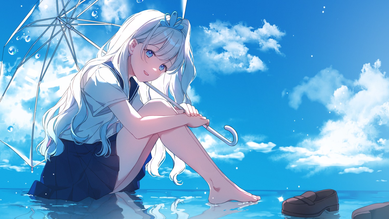 moffle_(ayabi), seifuku, umbrella, wet
