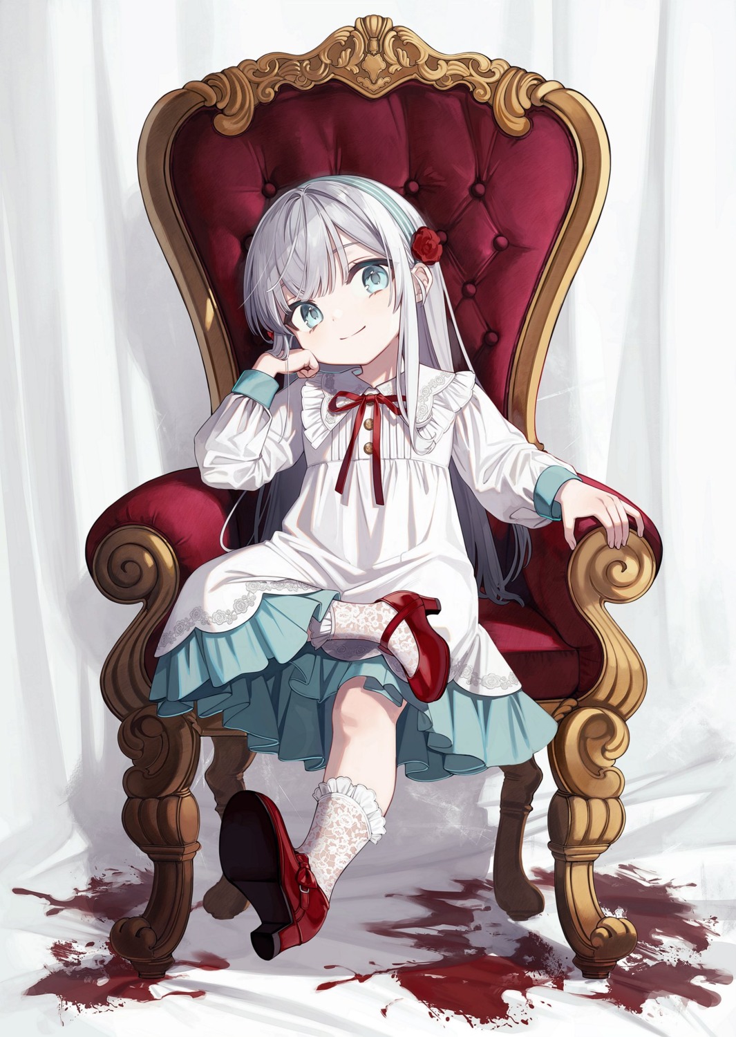 blood, dress, heels, jishaku, kyouran_reijou_nia_liston, nia_liston, skirt_lift