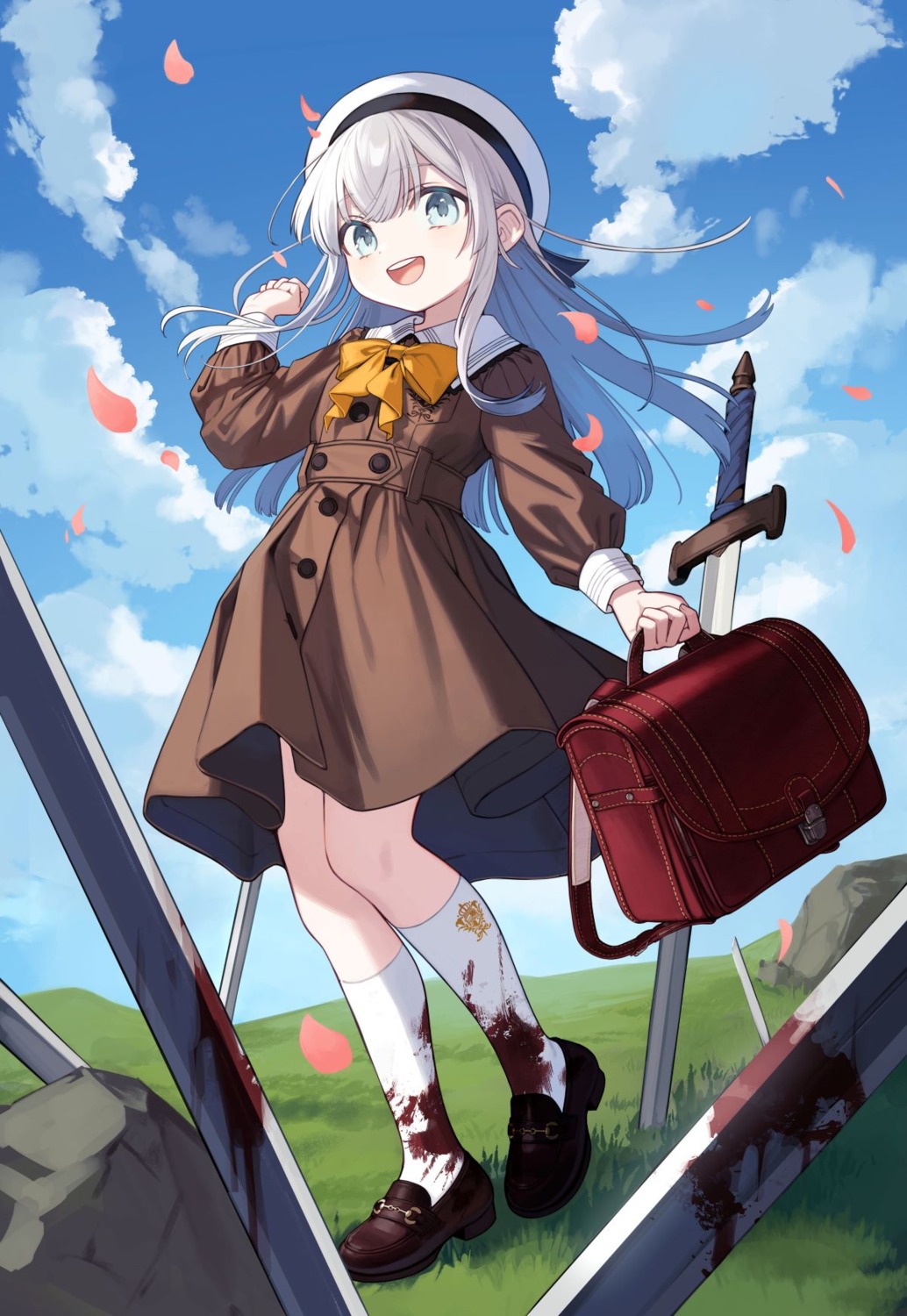 blood, jishaku, kyouran_reijou_nia_liston, nia_liston, seifuku, skirt_lift, sword