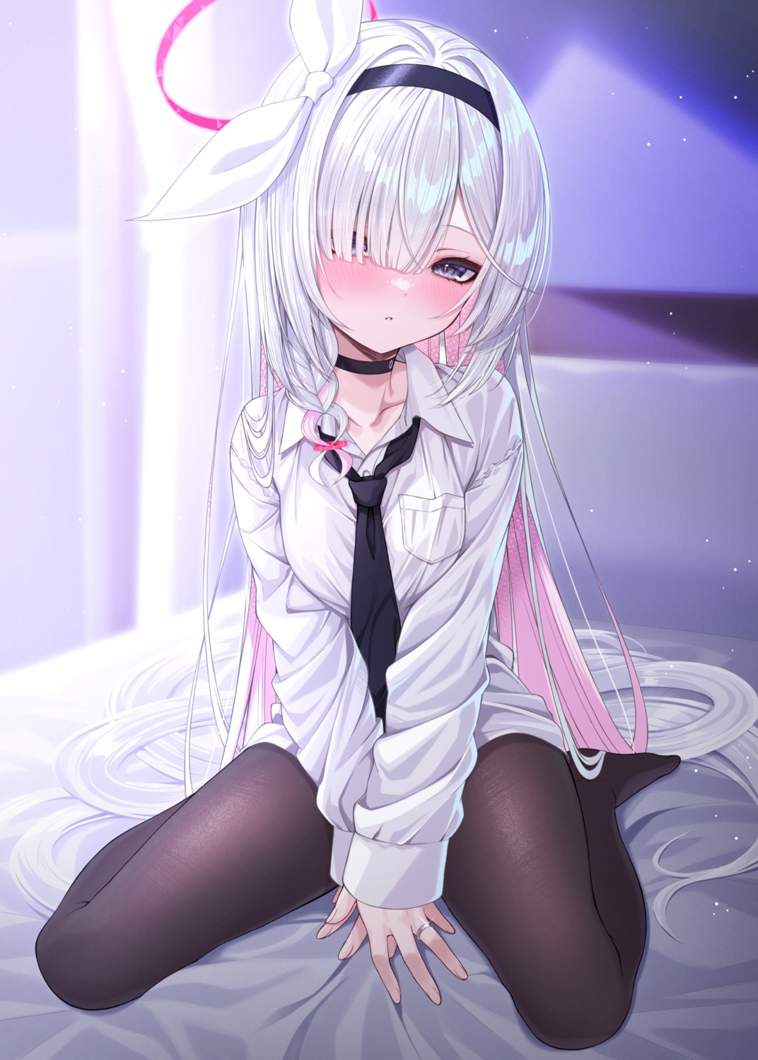 arona_(blue_archive), blue_archive, dress_shirt, fukemachi, halo, pantyhose, plana_(blue_archive)