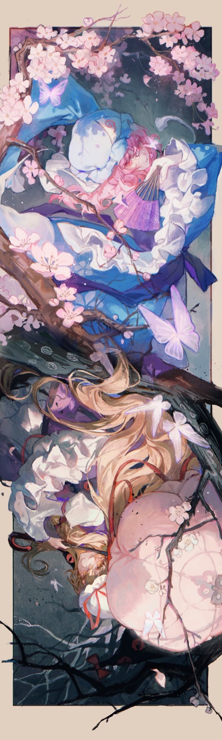 dress, matcha, saigyouji_yuyuko, touhou, umbrella, yakumo_yukari