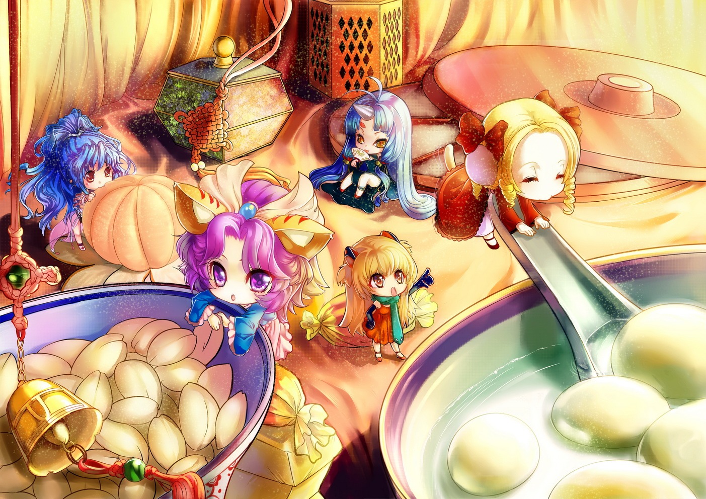 animal_ears, chibi, chinadress, dress, horns, st.microscope, tail