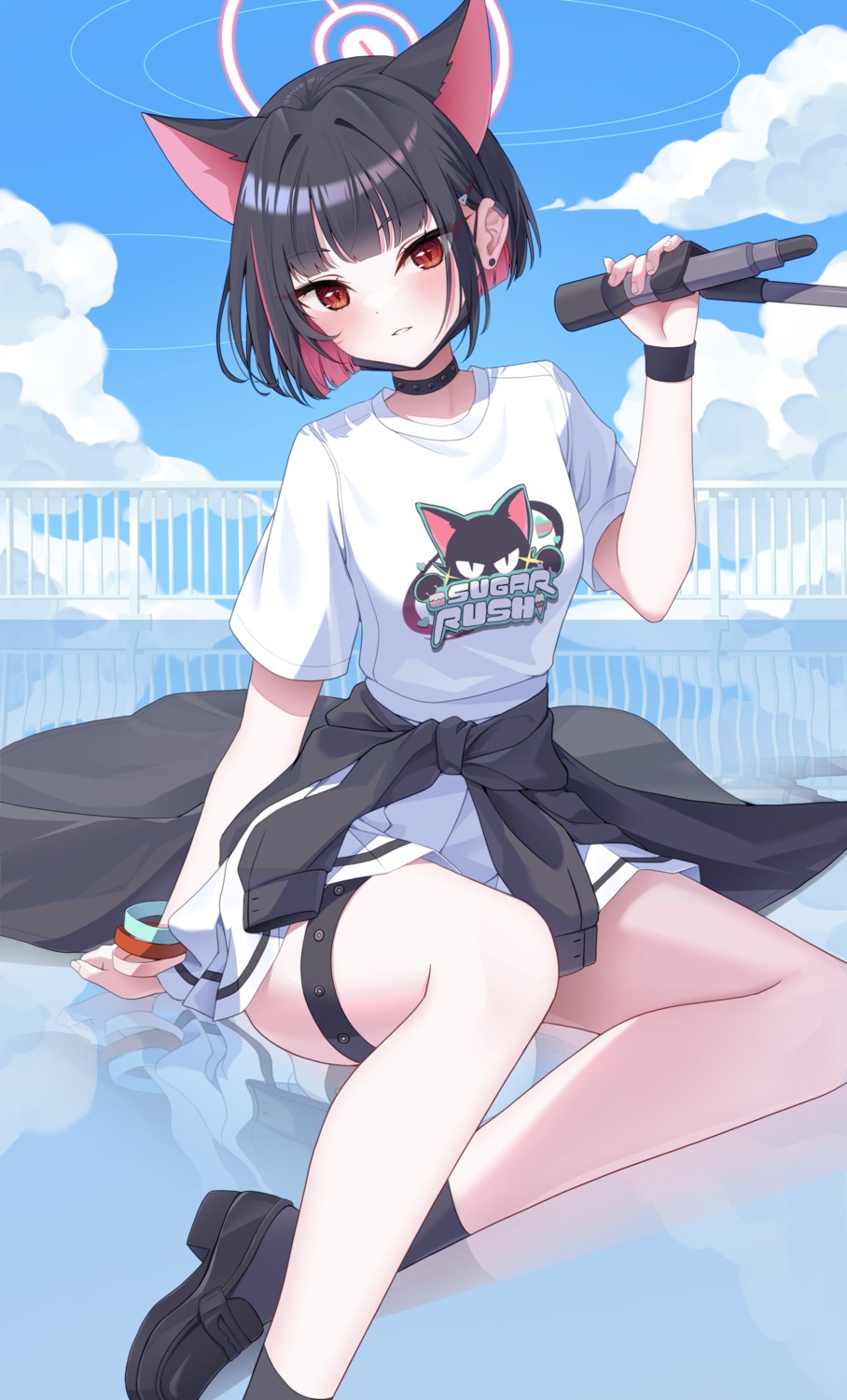 ajeu914, animal_ears, blue_archive, garter, halo, kyouyama_kazusa, nekomimi, uniform