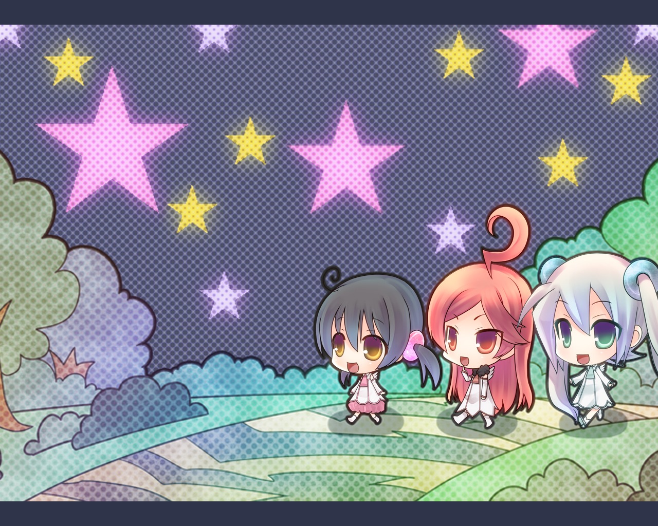 chibi, hatsune_miku, kaai_yuki, miki_(vocaloid), tahya, vocaloid, wallpaper