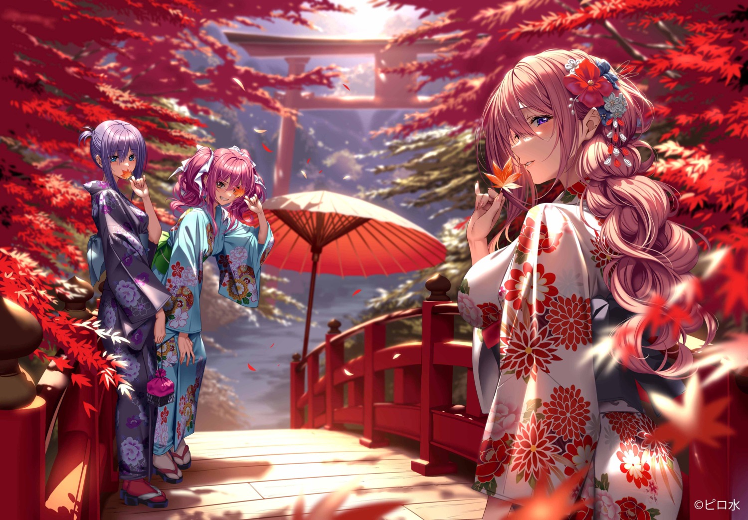 hanikami_kanojo, hinoura_nanaka, kurumi_shinoha, miyatsuki_yuna, piromizu, yukata