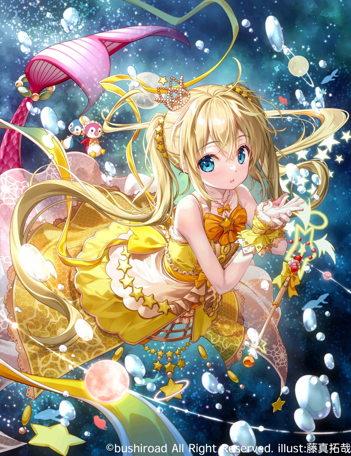 fujima_takuya, mermaid, monster_girl, penguin, see_through, skirt_lift, tail, uniform, weapon, wet