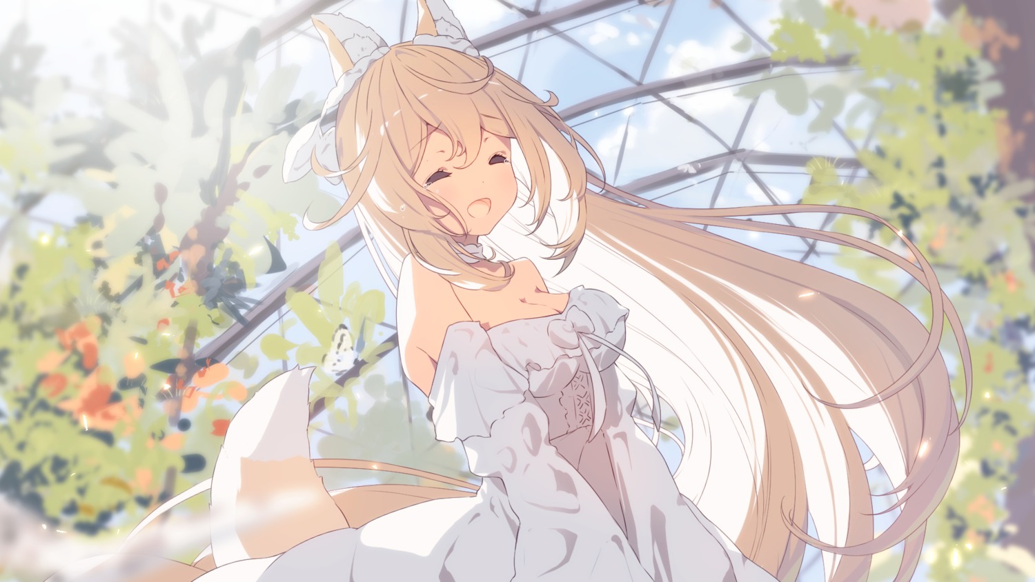 animal_ears, dress, kitsune, no_bra, p19, sylvie-milia_leclerc, tail, wallpaper