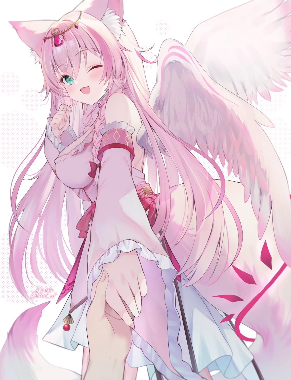 animal_ears, indie_virtual_youtuber, kitsune, rucaco, sakuraco_fene, tail, wings
