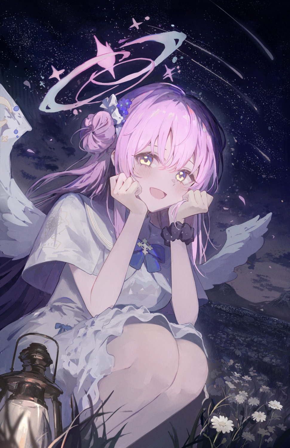 angel, blue_archive, dress, greypidjun, misono_mika, skirt_lift, wings