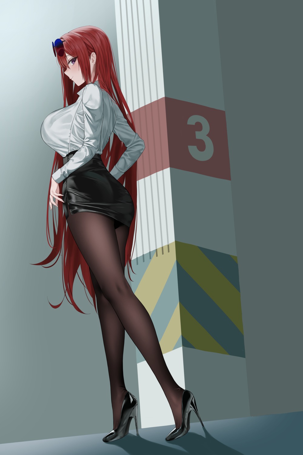 azur_lane, dlnk, dress_shirt, heels, megane, monarch_(azur_lane), pantyhose