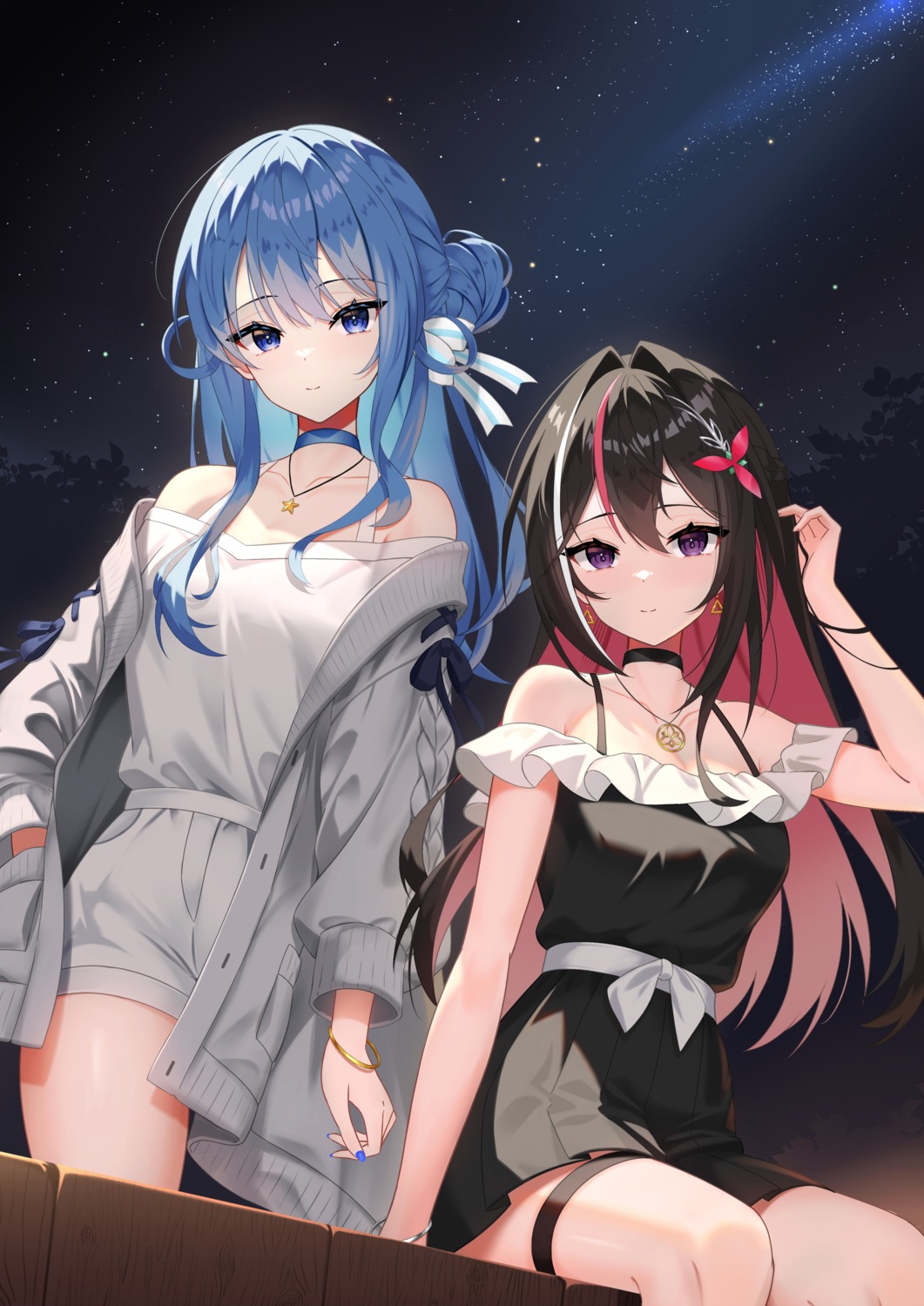 azki_(hololive), garter, hololive, hoshimachi_suisei, sweater, telu