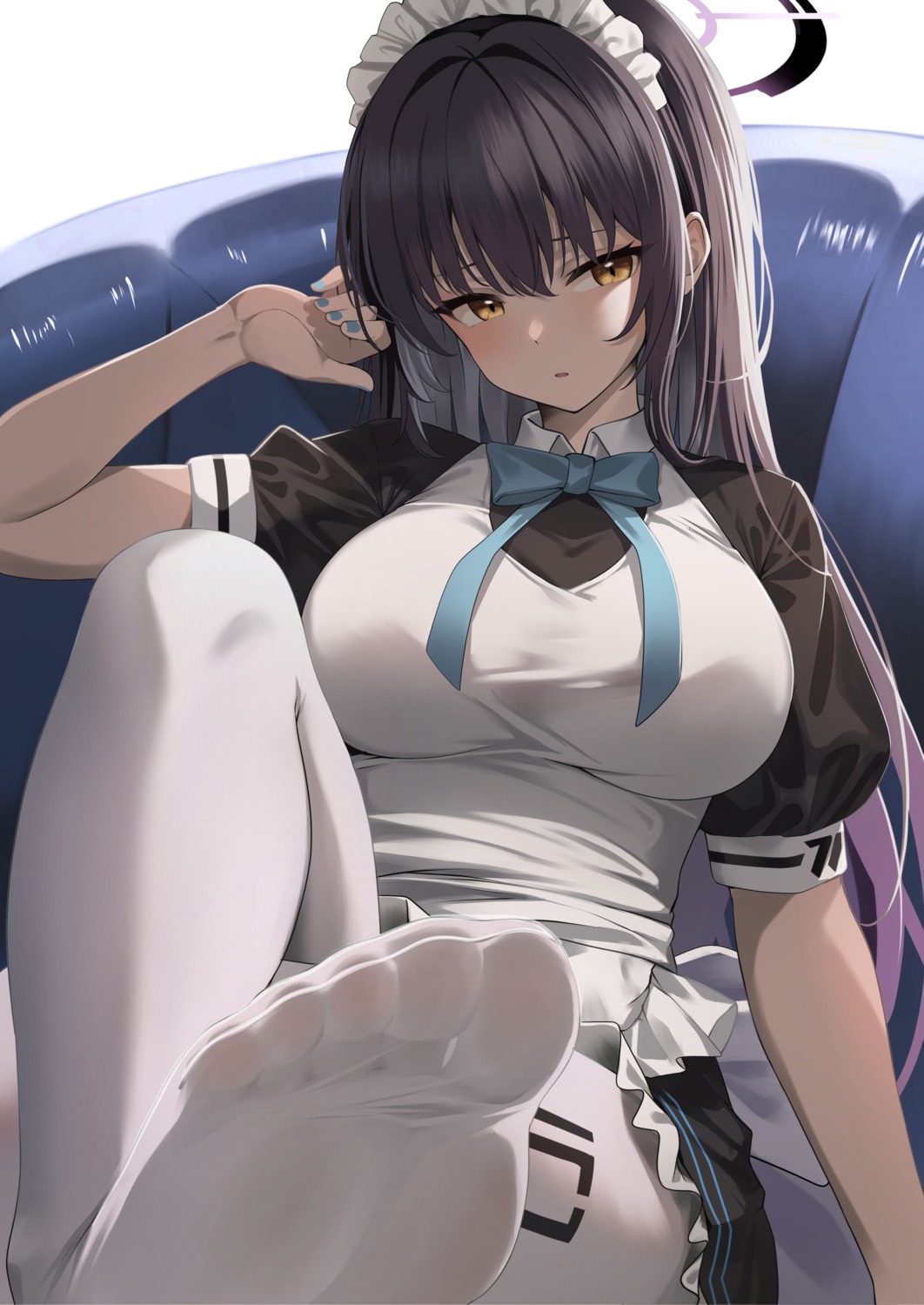blue_archive, feet, halo, kakudate_karin, koisuke, maid, pantyhose, skirt_lift