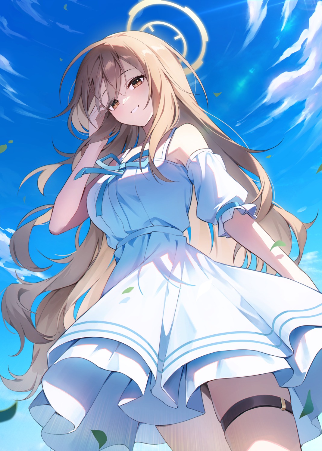 blue_archive, dress, garter, halo, murokasa_akane, summer_dress, ugwa