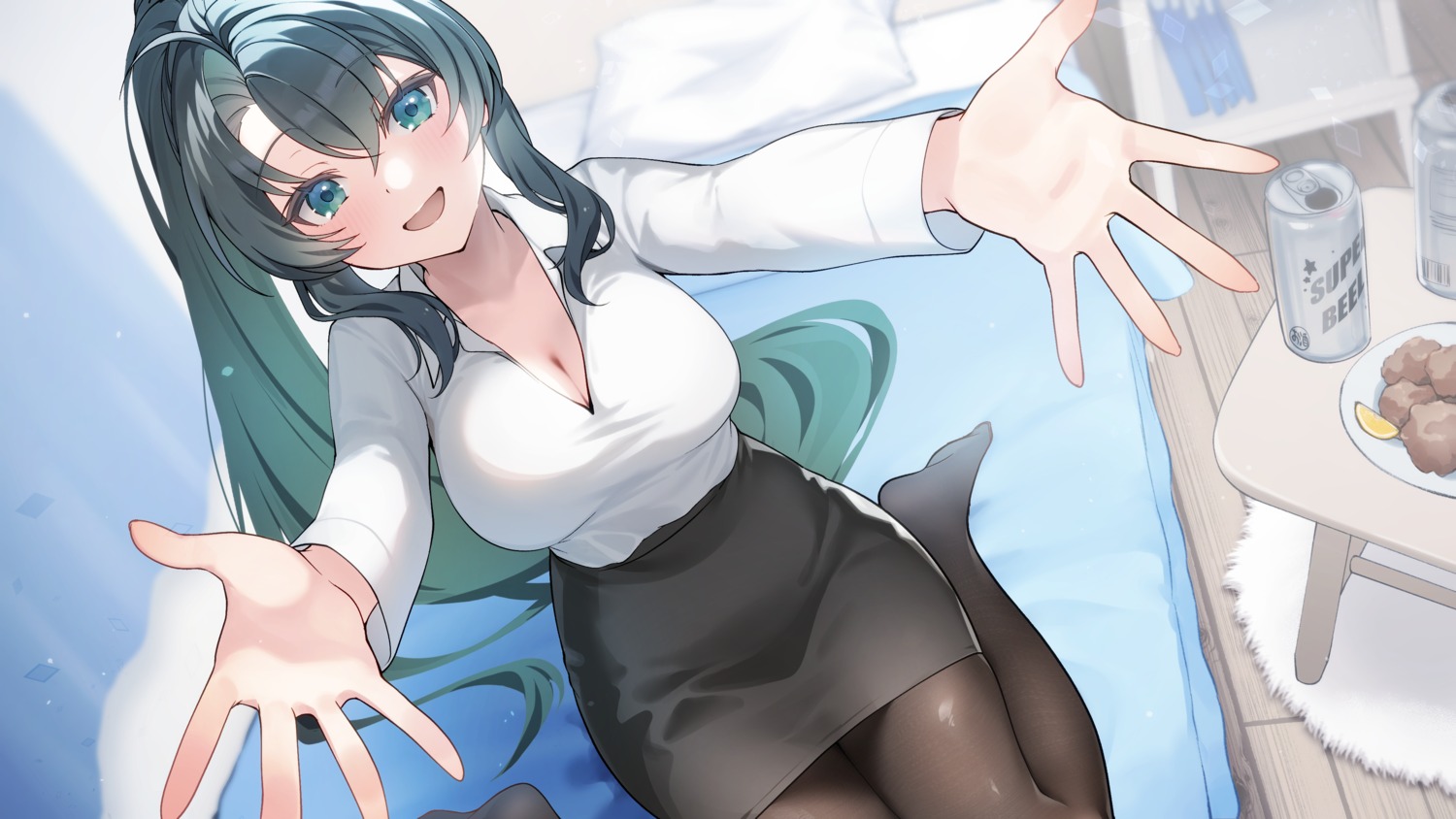 cleavage, kirushi_(killcy), pantyhose, stars_voice, wallpaper