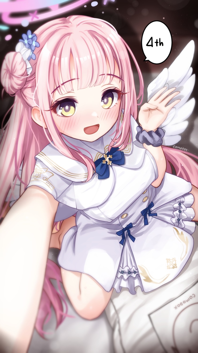 angel, blue_archive, comodomodo, dress, misono_mika, selfie, wings