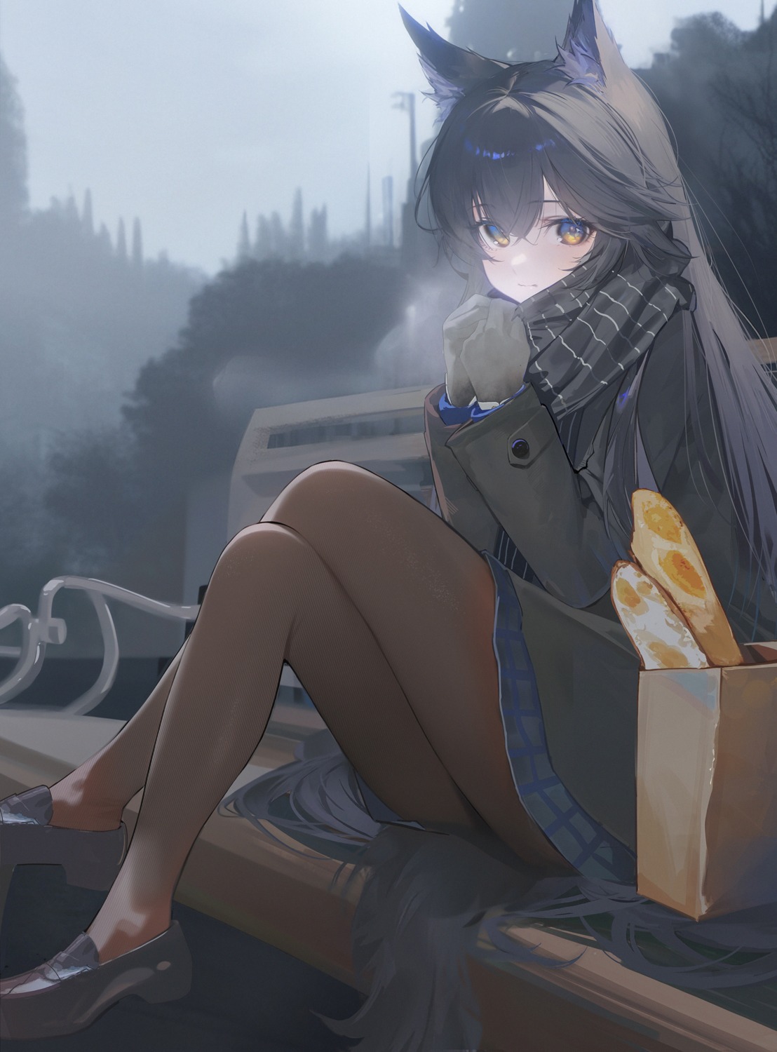 animal_ears, arknights, drive_shot, pantyhose, skirt_lift, tail, texas_(arknights)