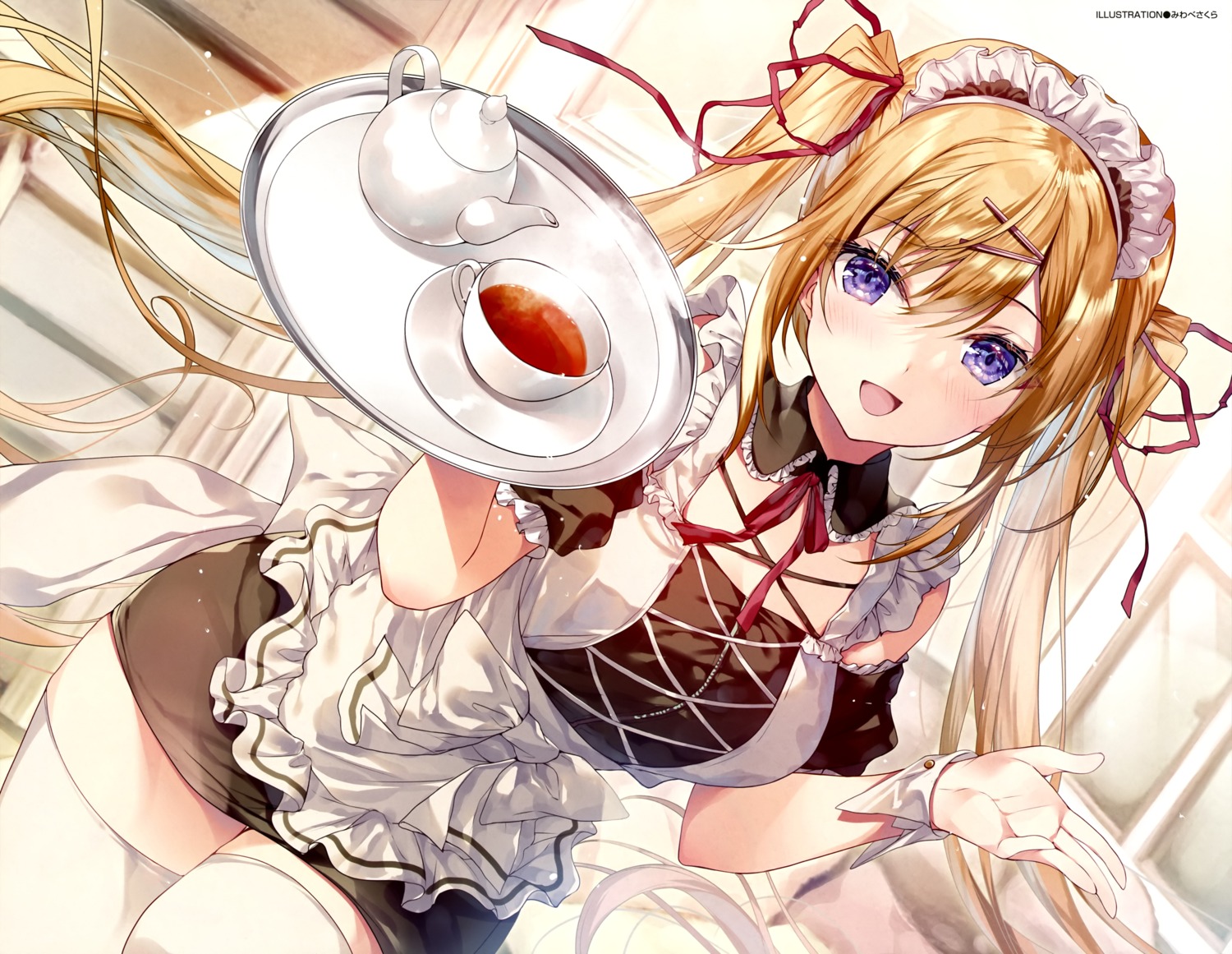 maid, miwabe_sakura, thighhighs, waitress