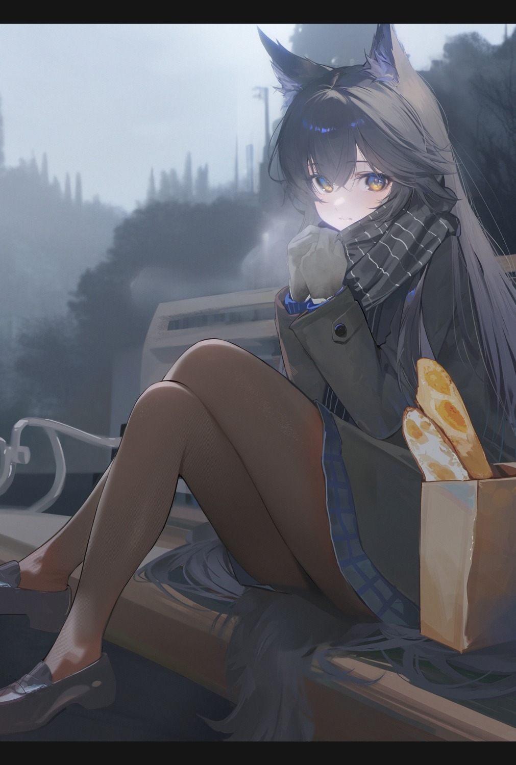 animal_ears, arknights, artist_revision, drive_shot, pantyhose, skirt_lift, tail, texas_(arknights)