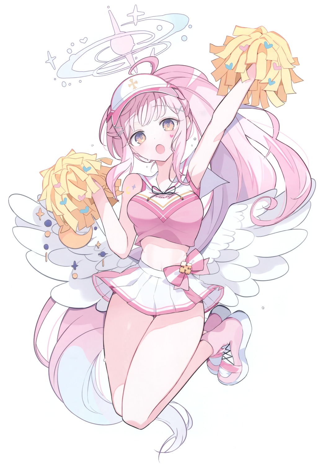 angel, blue_archive, cheerleader, misono_mika, skirt_lift, tattoo, utaka, utaka_(circle), wings
