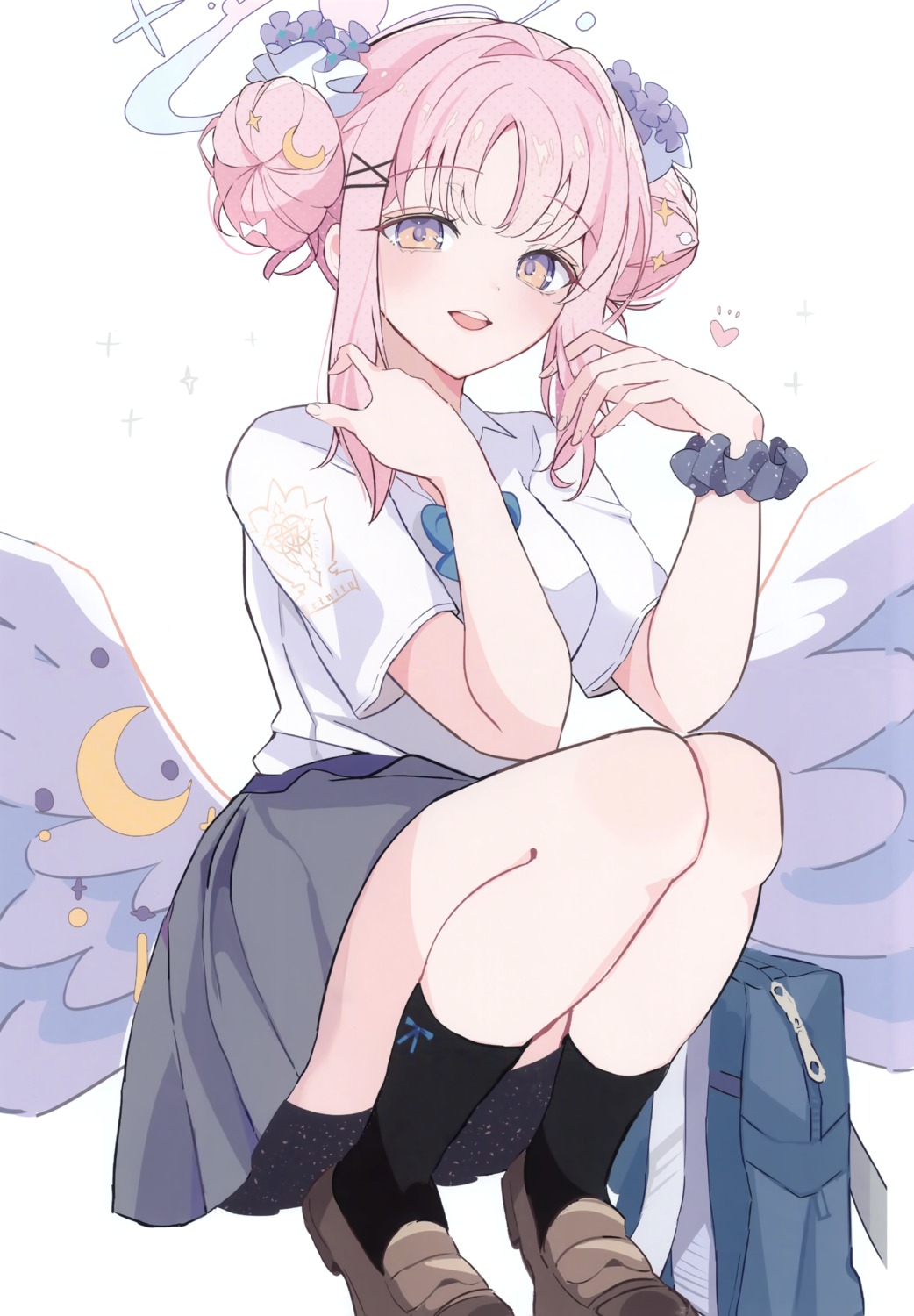 angel, blue_archive, misono_mika, seifuku, skirt_lift, utaka, utaka_(circle), wings