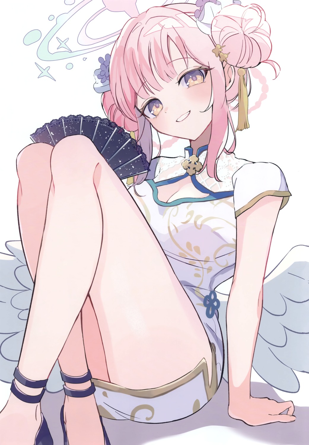 angel, blue_archive, chinadress, cleavage, fishnets, misono_mika, see_through, skirt_lift