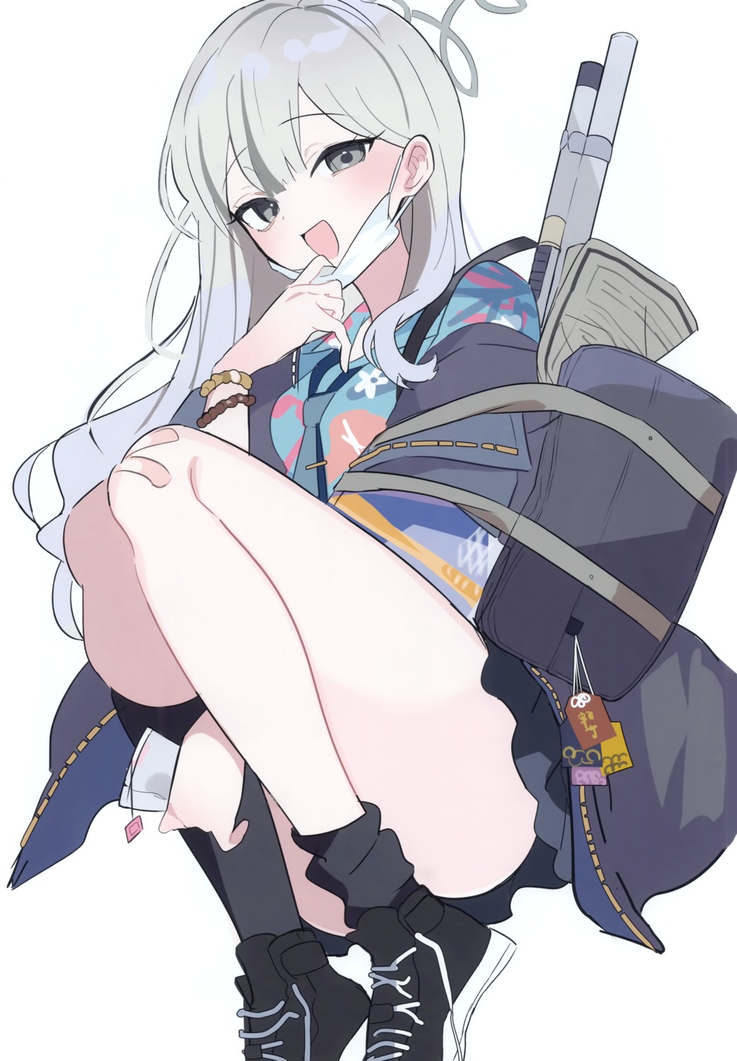 bandaid, blue_archive, gun, halo, seifuku, shima_konoka, skirt_lift, torn_clothes, utaka, utaka_(circle)