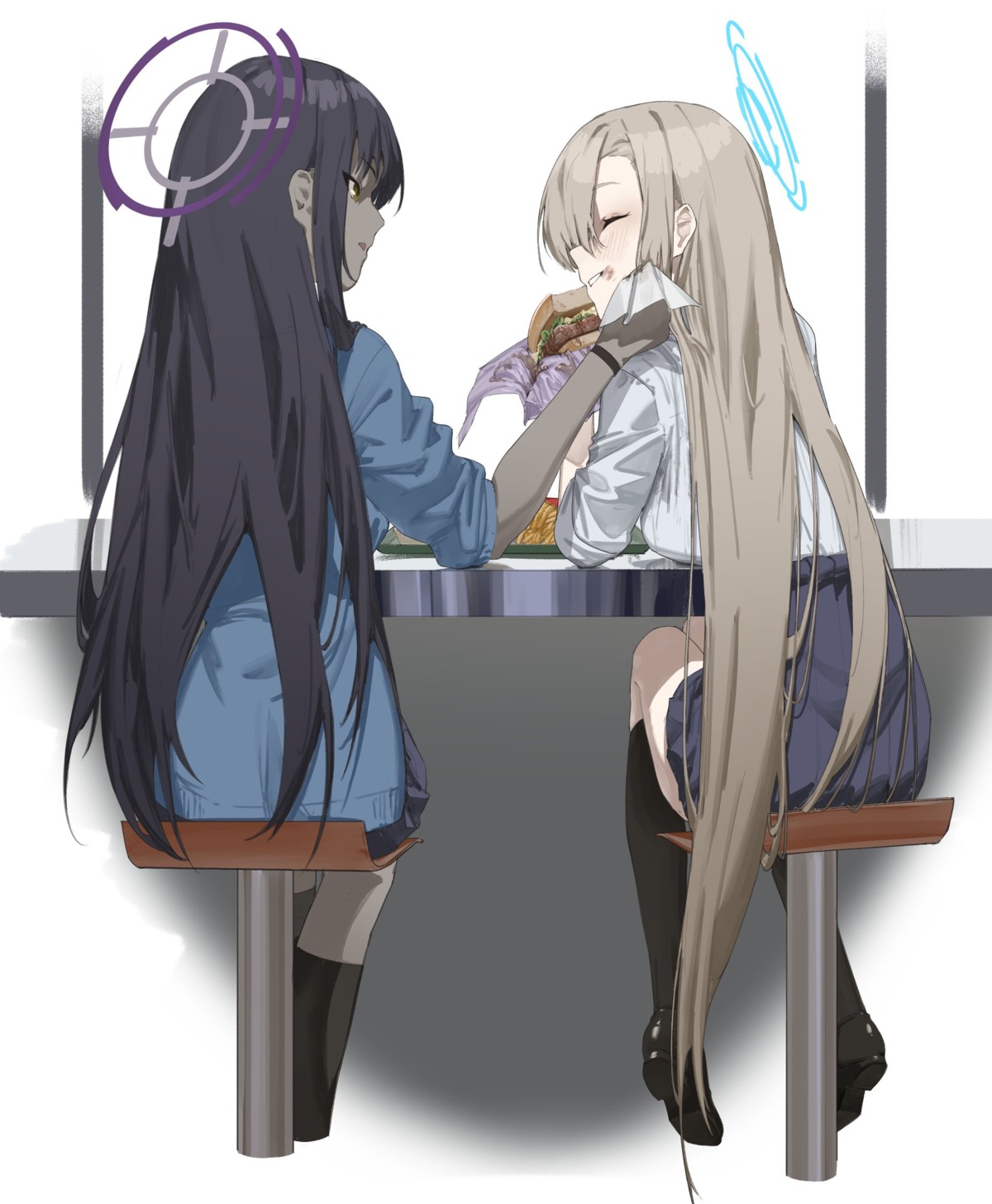 blue_archive, cream, halo, ichinose_asuna, kakudate_karin, seifuku, shikisokuzeku76, sweater
