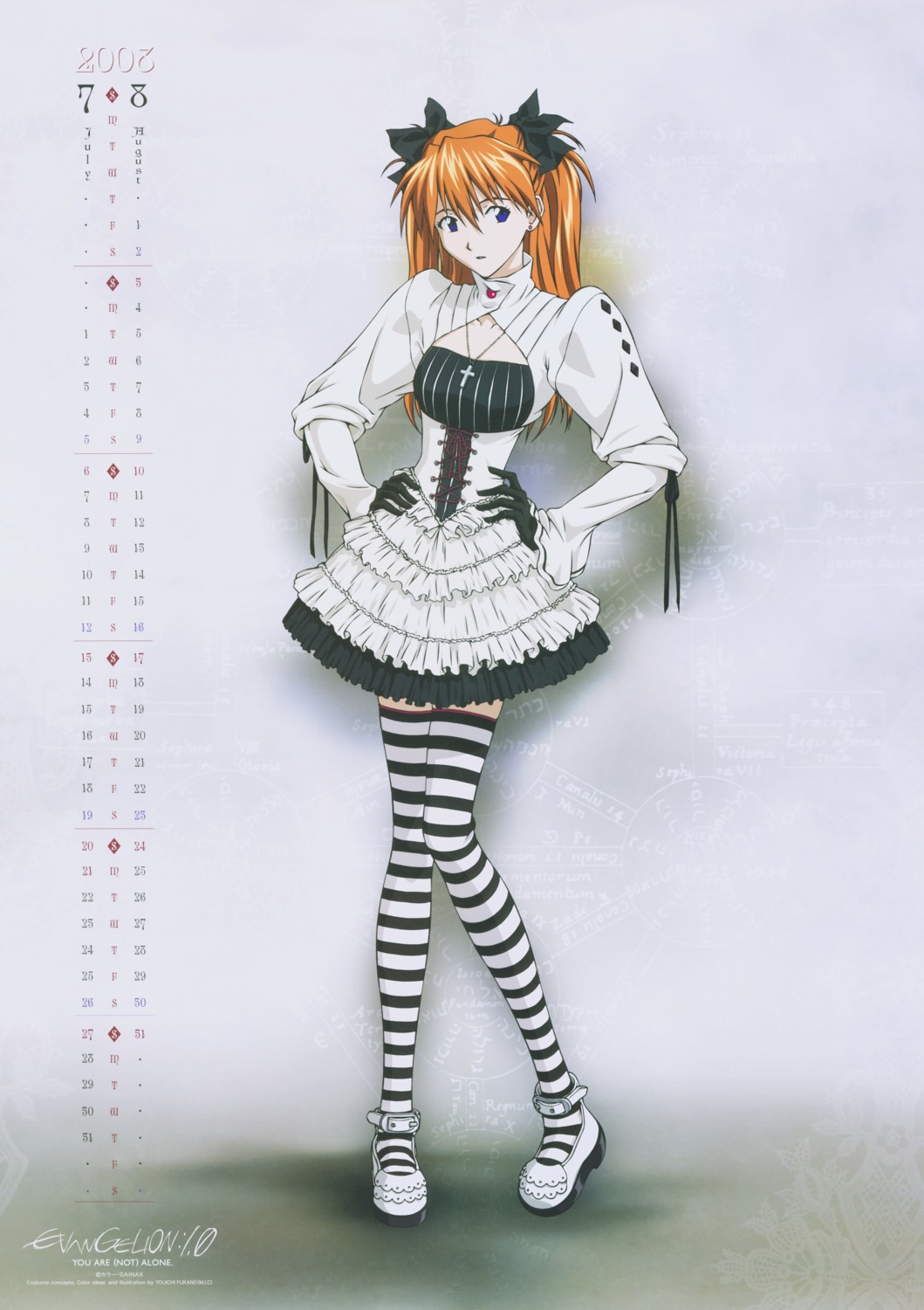 calendar, corset, fukano_youichi, lolita_fashion, neon_genesis_evangelion, souryuu_asuka_langley, thighhighs