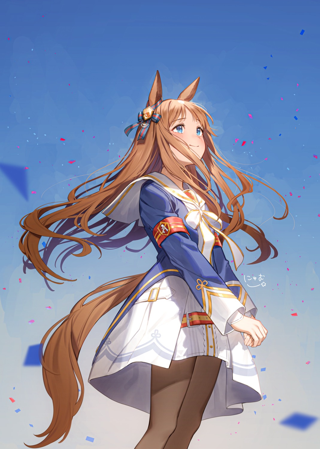 animal_ears, grass_wonder_(umamusume), nyum, pantyhose, skirt_lift, tail, uma_musume_pretty_derby, uniform