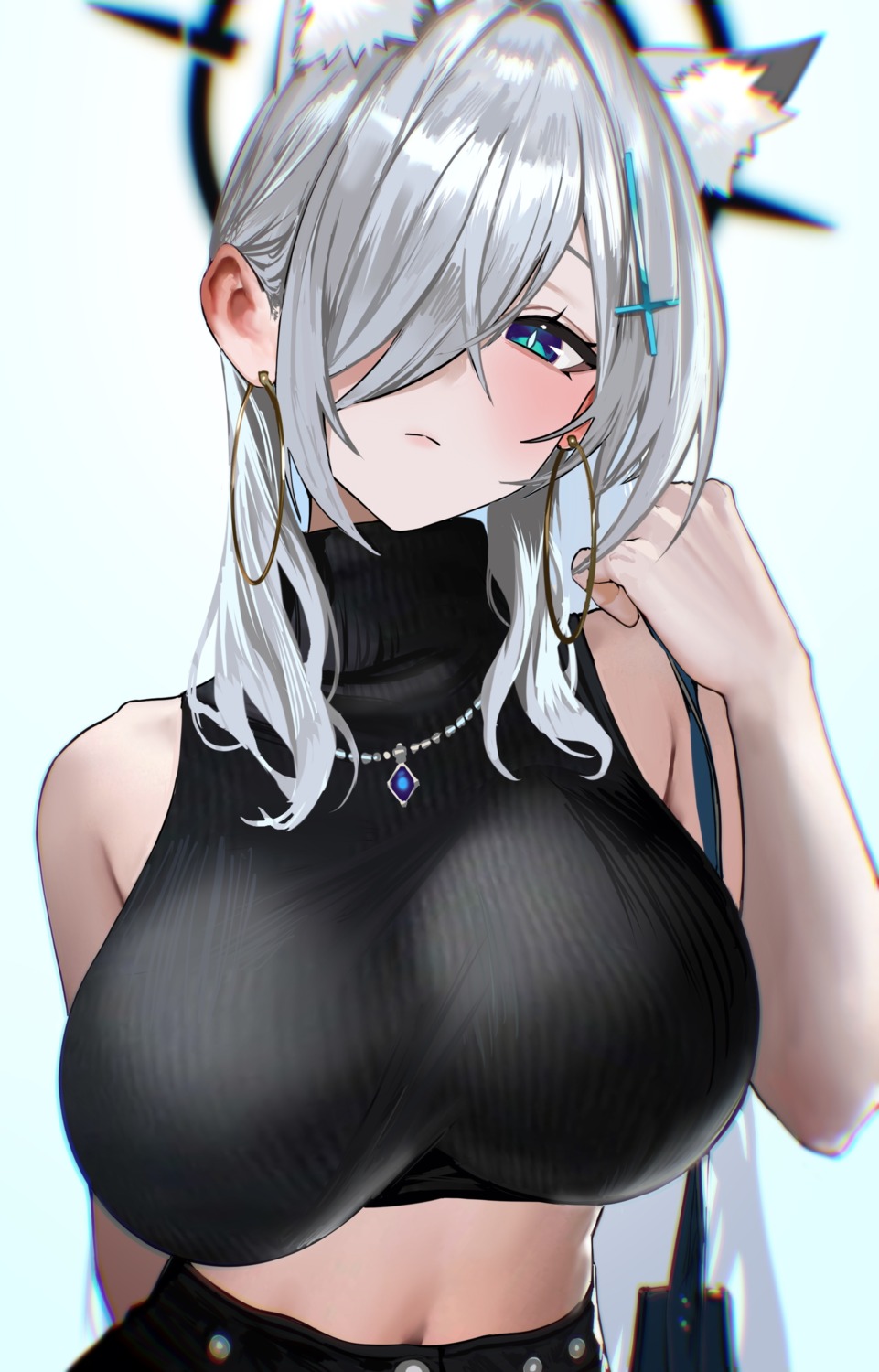 animal_ears, blue_archive, halo, kazane-wind, nekomimi, sunaookami_shiroko, sunaookami_shiroko_terror, sweater