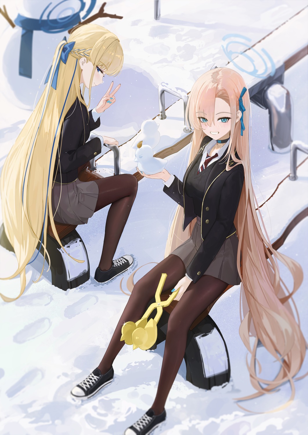 asuma_toki, blue_archive, fieryonion, halo, ichinose_asuna, pantyhose, seifuku, sweater
